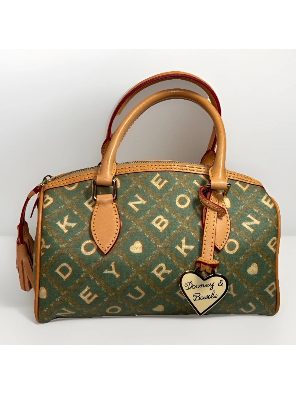 Vintage Y2K Dooney & Bourke Small Domed Alphabet Handbag Antique Green & Brown